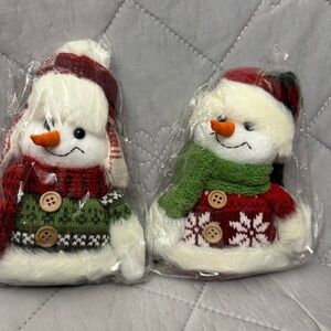 Festive Snowman Plush Set with Red and Green Accents